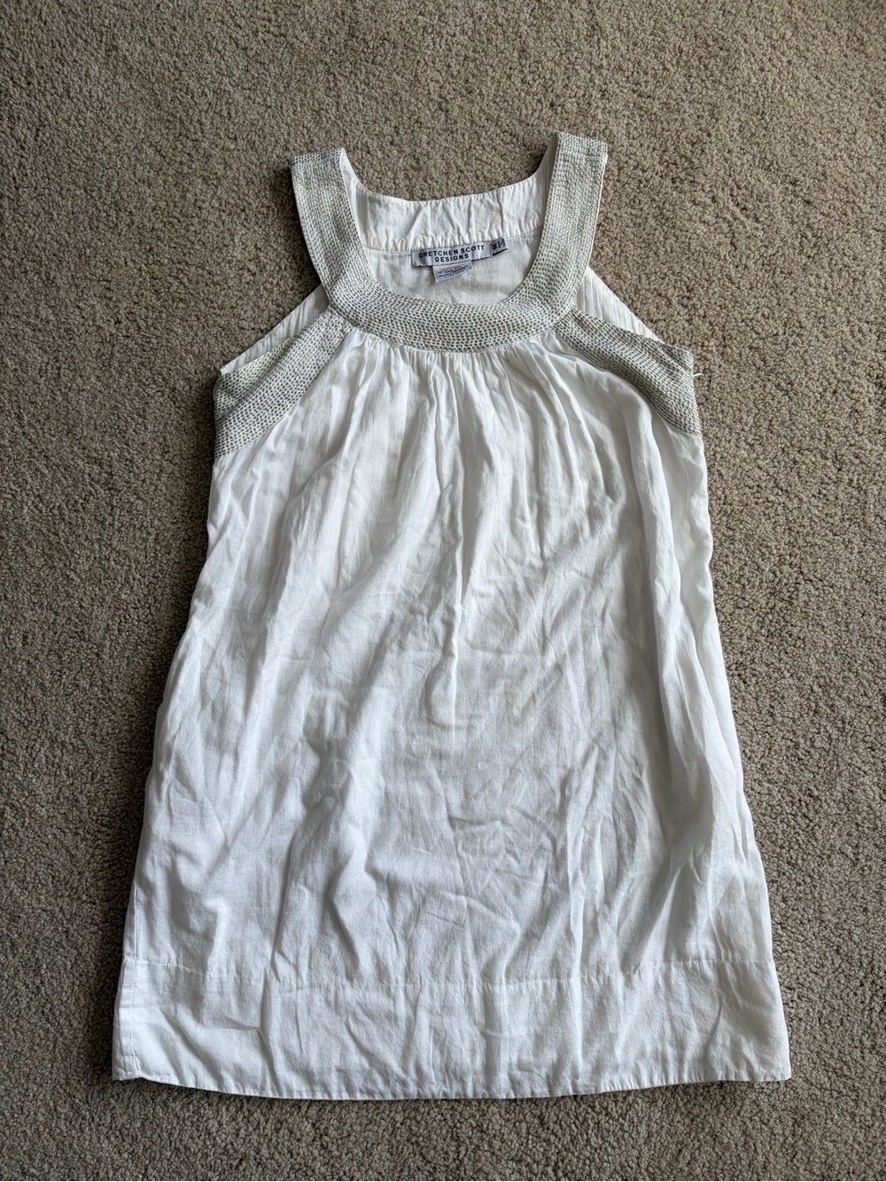 Gretchen Scott preppy White Cotton metallic Sleeveless Tank Dress Boho medium